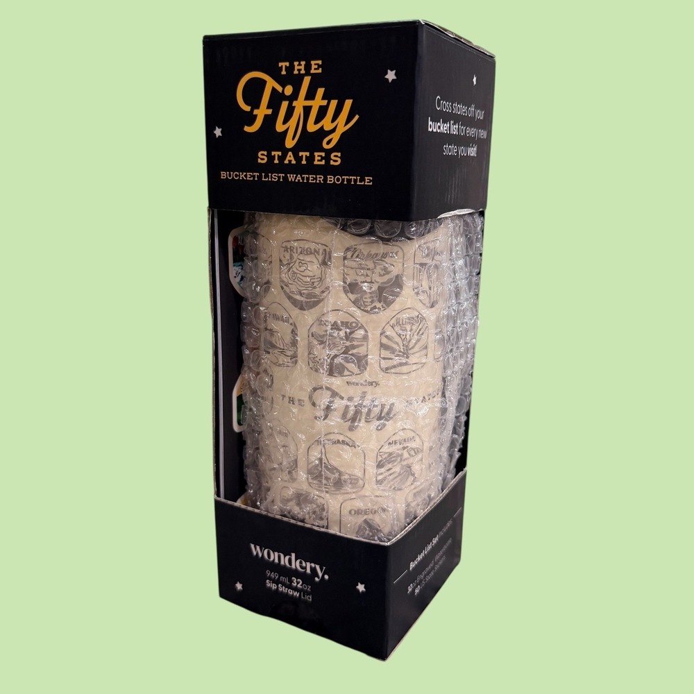 The Fifty States Cream Travel Water Bottle by Wonderly